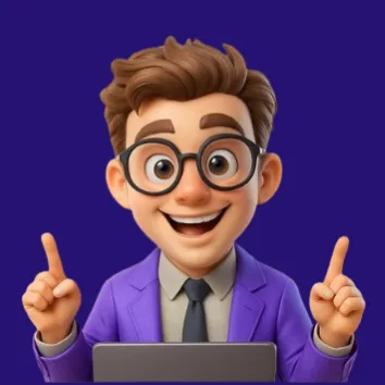 Excited digital marketer in a purple blazer presenting a smart solution Best freelance digital marketer in Delhi ready to help you grow.